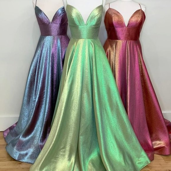 Ashley Lauren Metallic Shimmery A-Line Dress - Picture 6 of 8